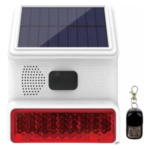 Alarma Sirena Con Baliza Solar Marca NEW GRADE Con Control Remoto Y Sensor De Movimiento